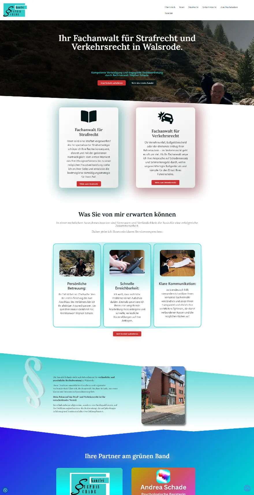 Screenshot der Website der Kanzlei Schade